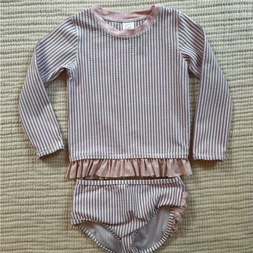 Rufflebutts Long Sleeve Two Piece Seersucker Rashguard Bikini